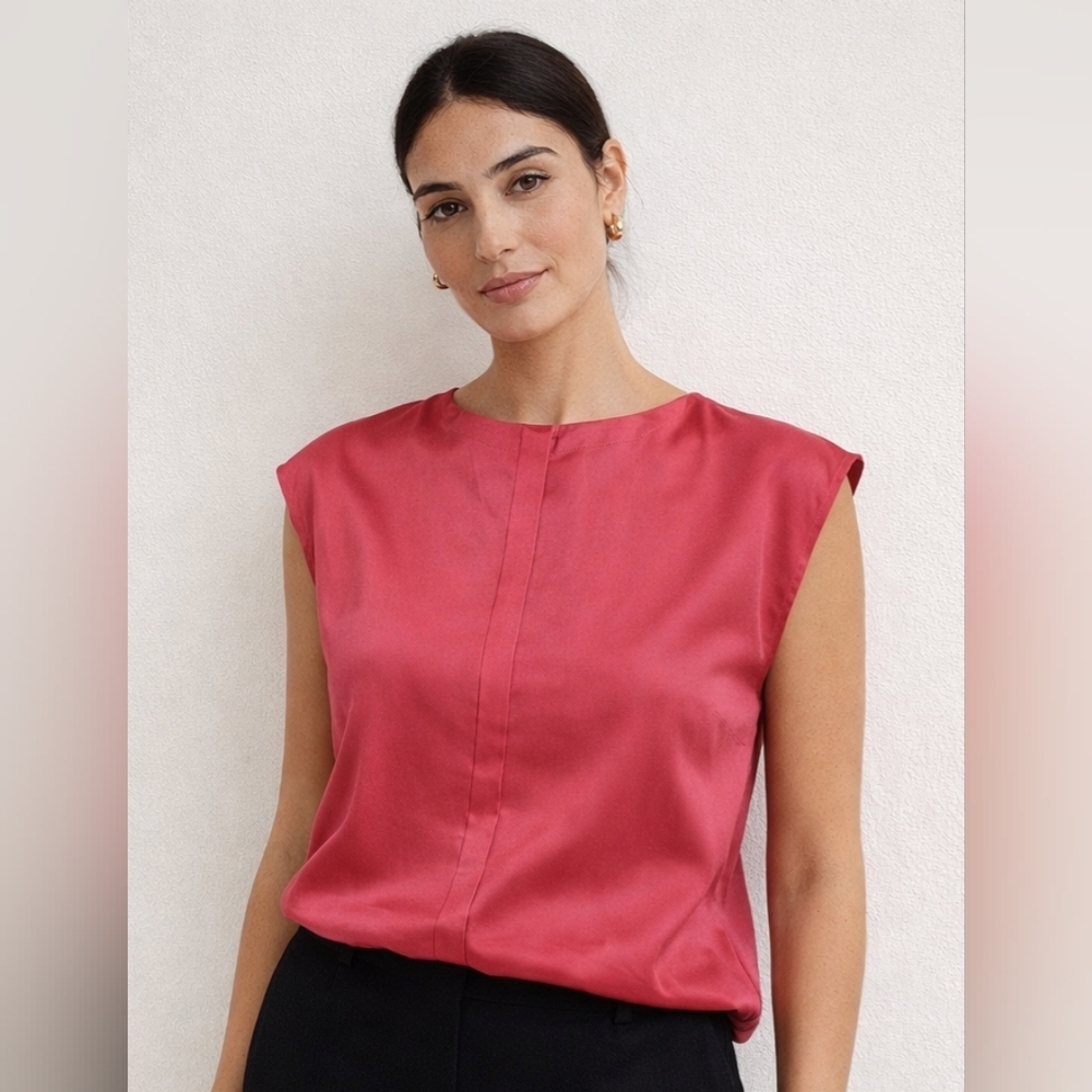 Mango Sleeveless Blouse Coral Pink XS Minimalist Sleeveless Chic Office Career